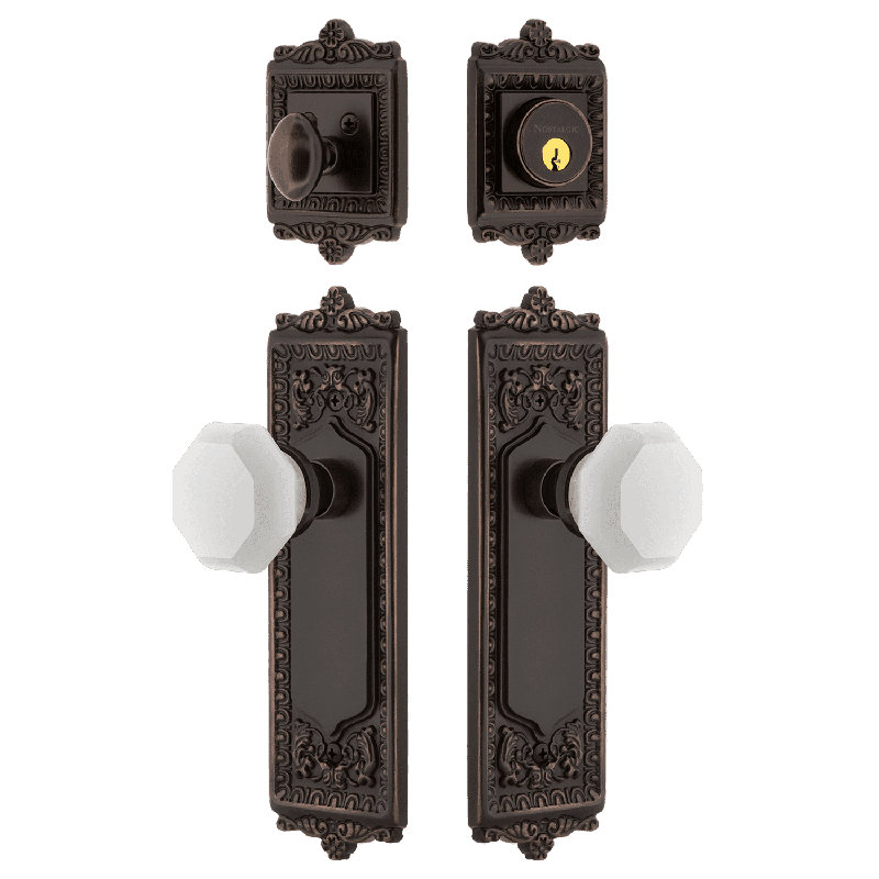 Nostalgic Warehouse Egg & Dart Entry Set with White Waldorf Crystal Knob, Timeless Bronze, 2.75