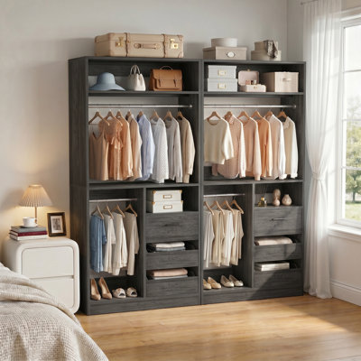 Range-chaussures à 6 tiroirs avec garde-robe de 72 po de largeur et tringles de suspension doubles