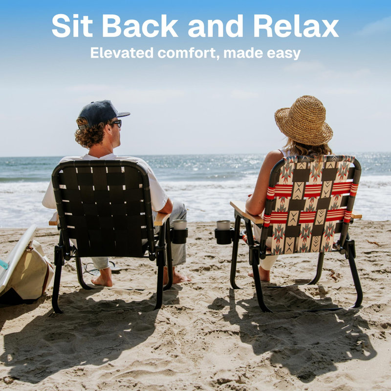GoSports Outdoors WOVN Premium Beach & Camping Chair - Folding Backpack Chair for Adults, Black