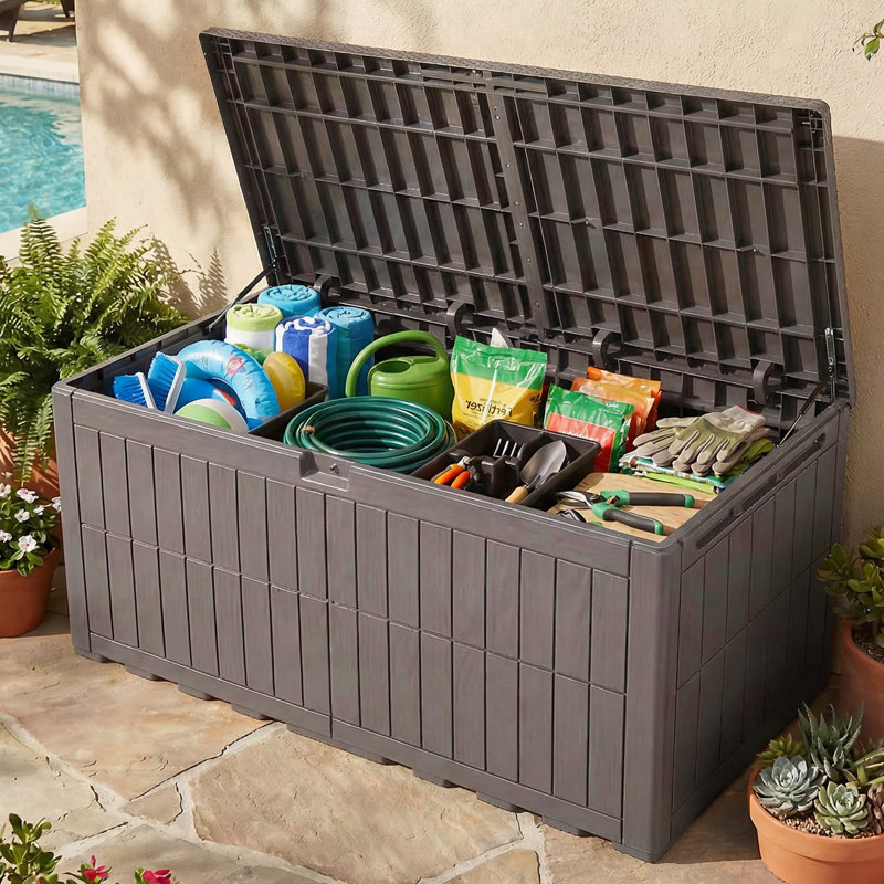 Coffre de terrasse 200 gallons avec serrure Balconera, Marron clair, 200