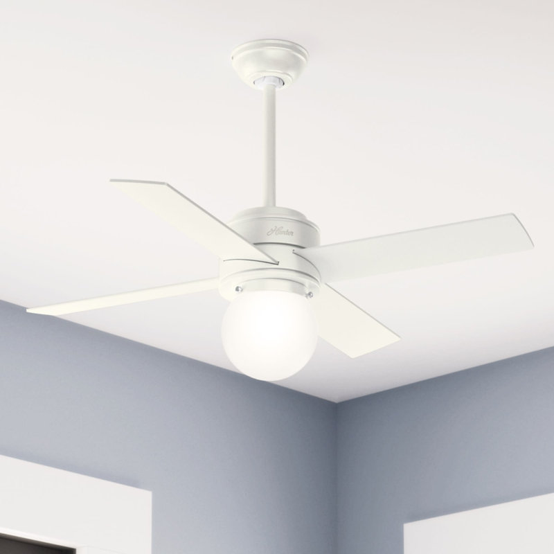 52" Hepburn 4 - Blade Indoor Modern Glam Ceiling Fan with Lights and Wall Control, Matte White