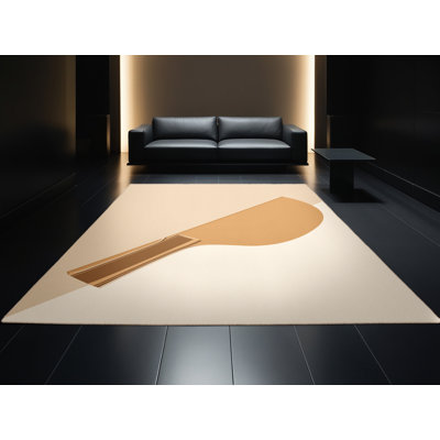 Machine Washable Aust Table Tennis Paddle Minimalist Rug in Beige – Beige Binding