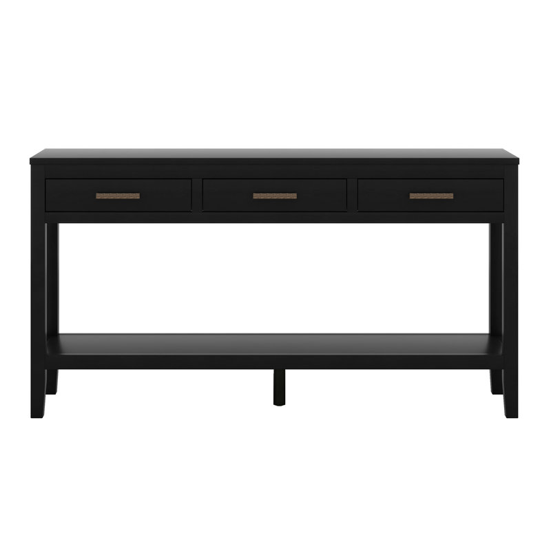Console de 62,2 po avec 3 tiroirs, table d'entrée peinte avec tablette inférieure ouverte, canapé minimaliste, Noir