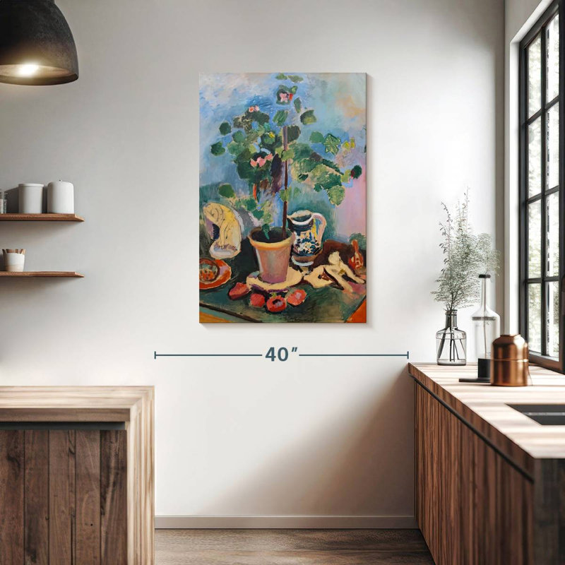 Harnek nature morte avec géranium, H 39 po x l 26 po