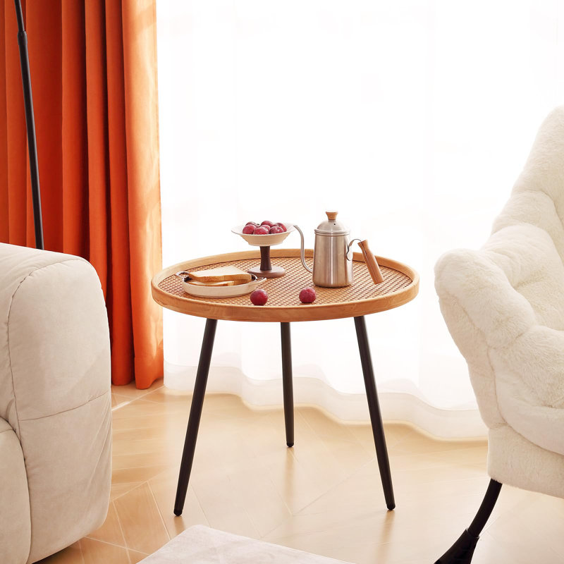 Tables de bout rondes en rotin moderne, plateaux de plateau de bûches décoratifs, utilisation multifonctionnelle