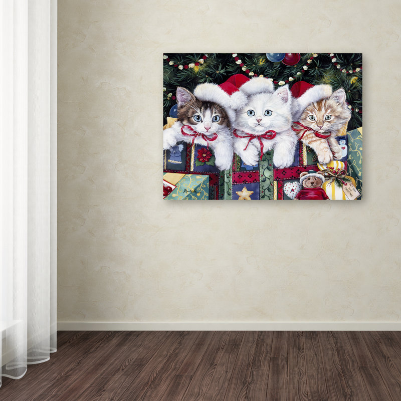« meowy christmas », reproduction d’art sur toile tendue, H 18 po x l 24 po x P 2 po