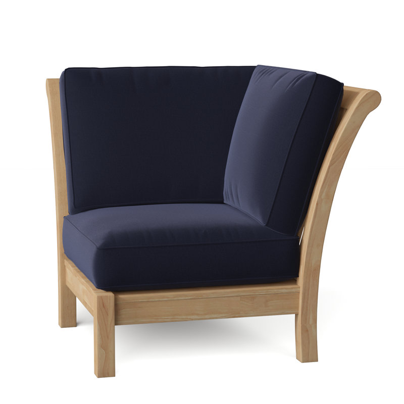 Chelsea Outdoor Teak Corner Wedge Lounge Chair, Canvas Navy Sunbrella® Canvas
