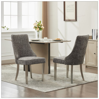 Luxurious Rayon Flocking Chenille Dining Chairs with High Back Support and Silver Stainless Steel Legs, Set of 2