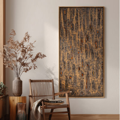 Art mural encadré sur toile - tons de terre industriels abstraits avec motif vertical délavé - 16 po x 16 po, 24 po x 24 po