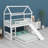 Children's House Bunk Bed with Slide and Shelving Stairs-1113101349