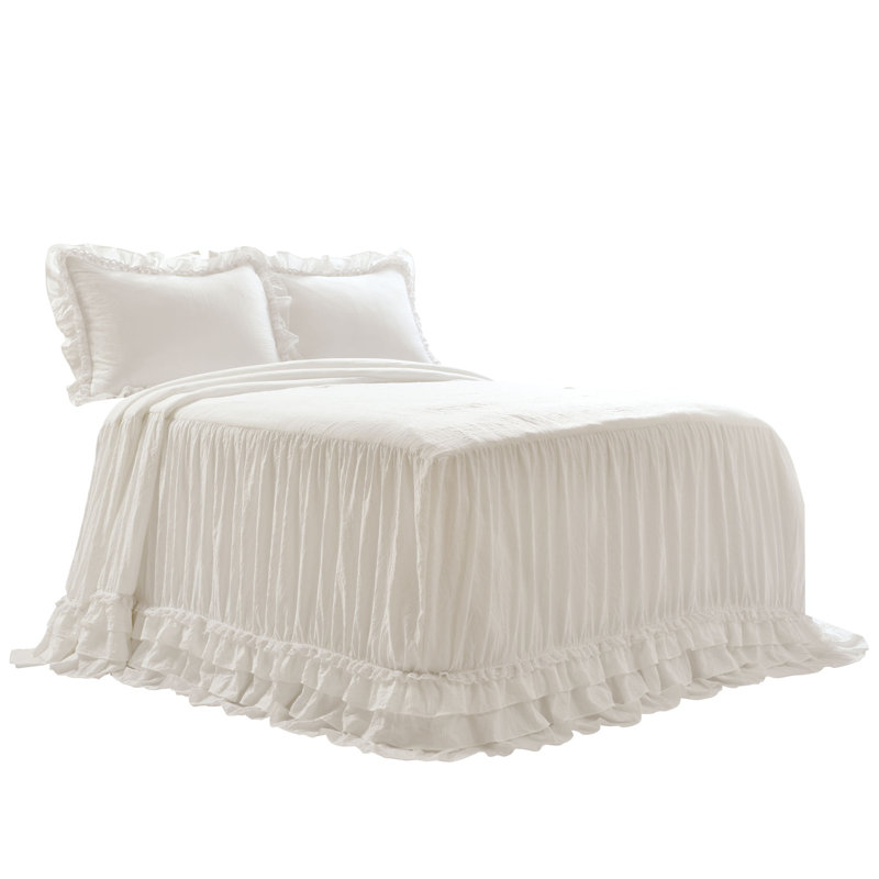Ensemble de couvre-lit 3 pièces Shabby Elegance, Couvre-lit de très grande taille et 2 taies déco, Blanc