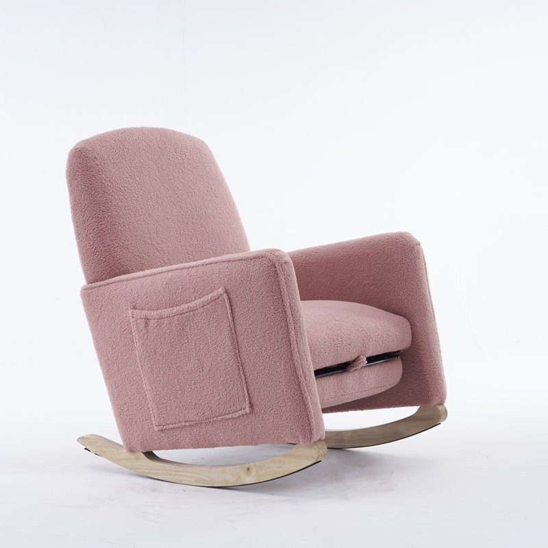 Chaise berçante en tissu avec repose-pieds Teddy, Rose