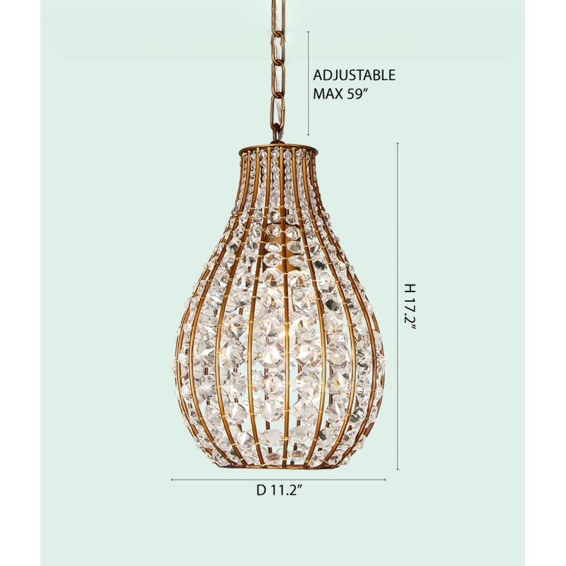 1-Light Gold Pendant With Clear Crystals