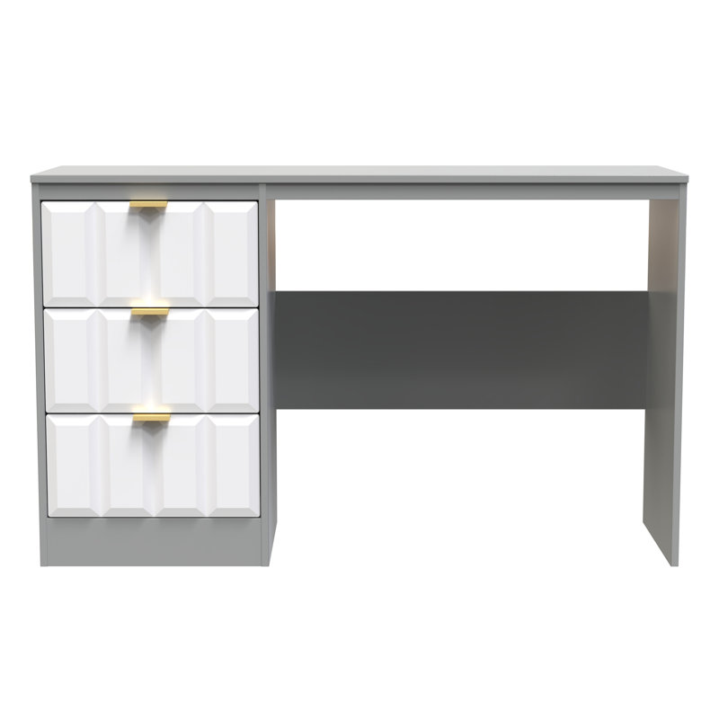 Besian 3 Drawer Desk  (Ready Assembled), White Matt/Dusk Grey