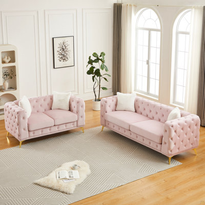 3 Seater + 2 Seater Combo Sofa Velvet Modern Living Room Sofa With Solid Wood Frame And Metal Feet