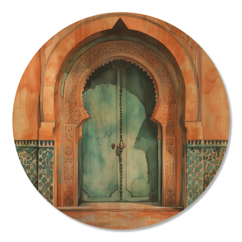 Jacynth I - Boho orange rond, impression murale en bois, Rond 36 po