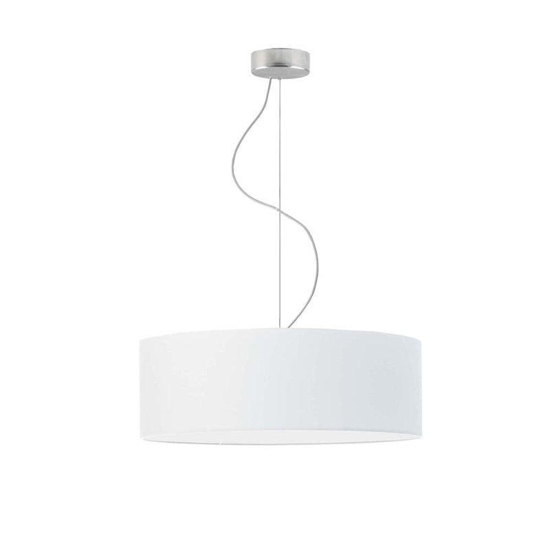 Aubryelle 3 - Light Drum Pendant, White, Brushed Steel, 120cm H x 50cm W x 50cm D