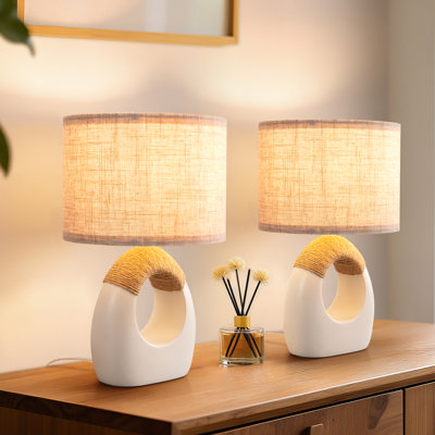 Ensemble de lampe de table 14,4 po en résine tissée avec corde pour salon, chambre à coucher et lampe de chevet