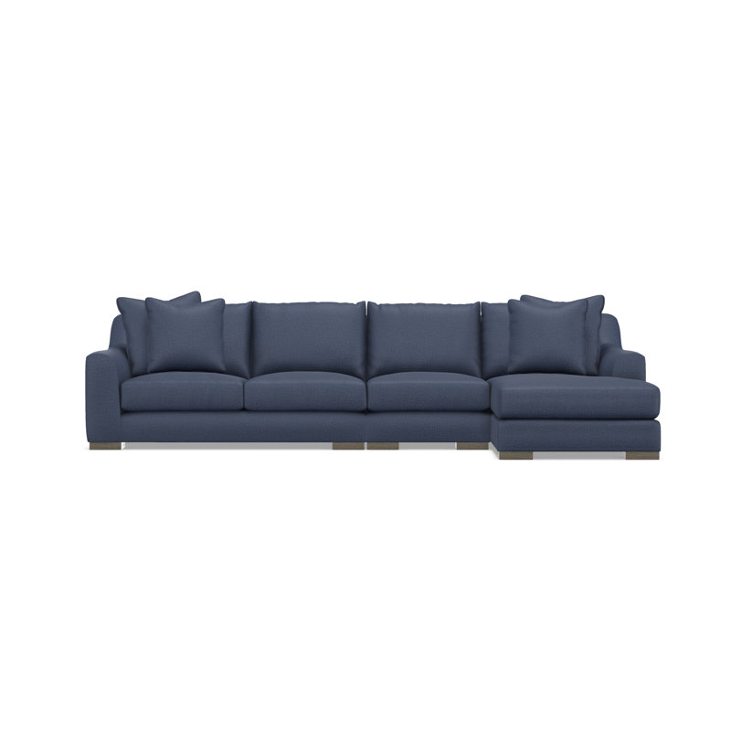 Sectional, Blue Polyester, 35" H x  135" W x 63.5" D, Right Hand Facing