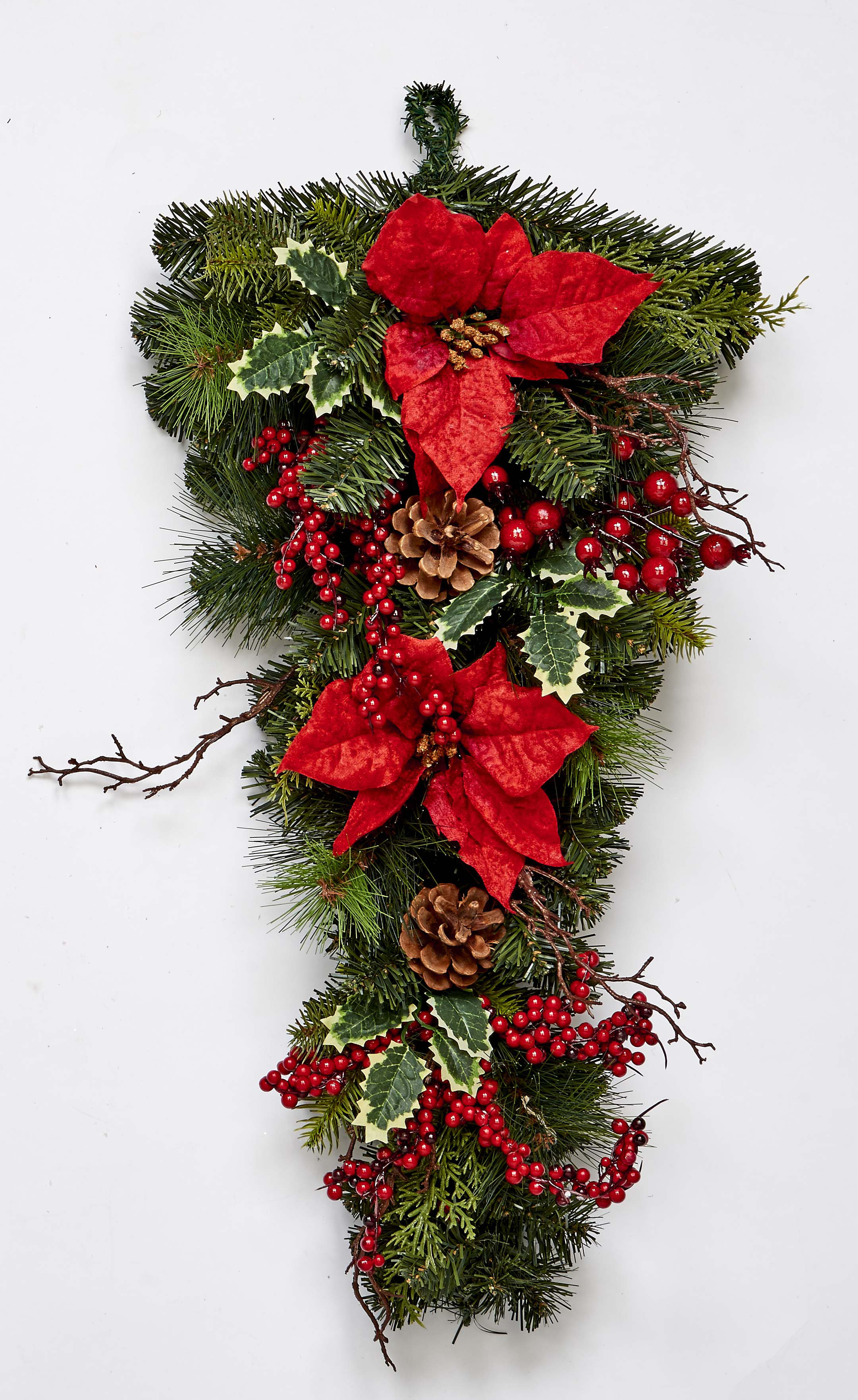 The Holiday Aisle® 28" Artificial Spruce Poinsettia Berry Christmas Teardrop & Reviews | Wayfair