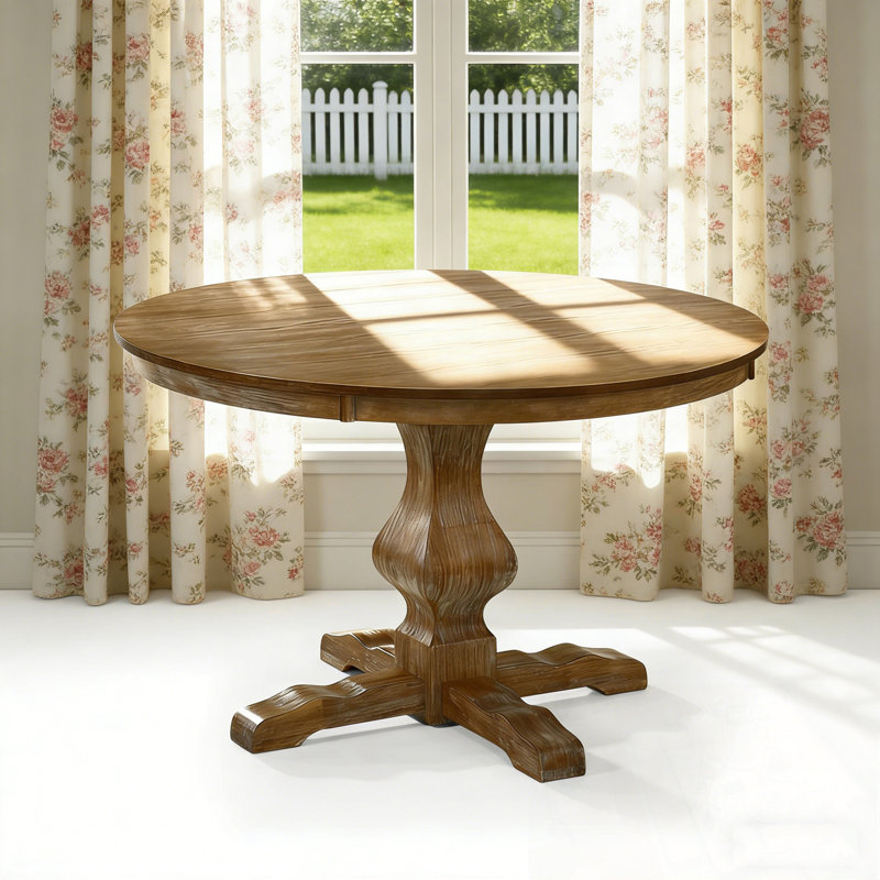 Table de salle à manger ronde avec base robuste, Brun