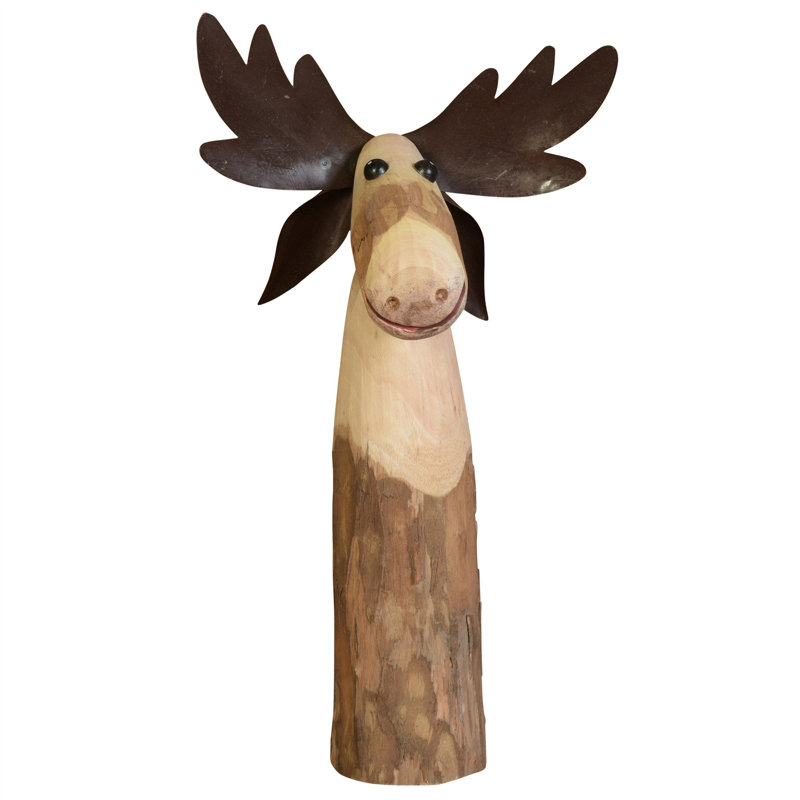 Ainara Brown Wood and Metal Moose Tabletop Sculpture, 24.5" H x 9" W x 13" D
