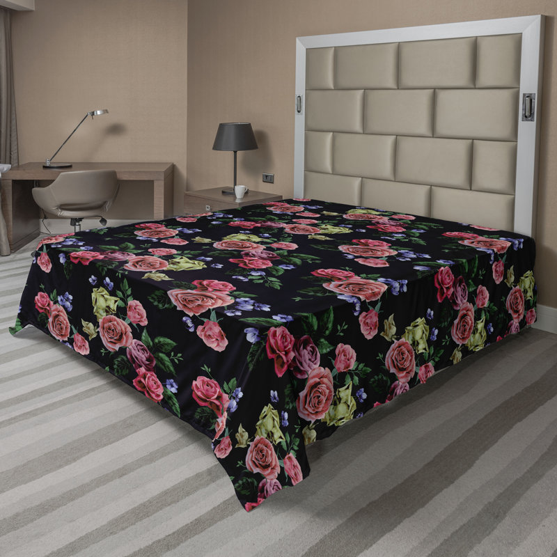 Ambesonne, drap plat rétro, roses délicates, pistache verte