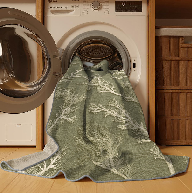 Tapis botanique brun lavable à la machine, Rond 4 pi