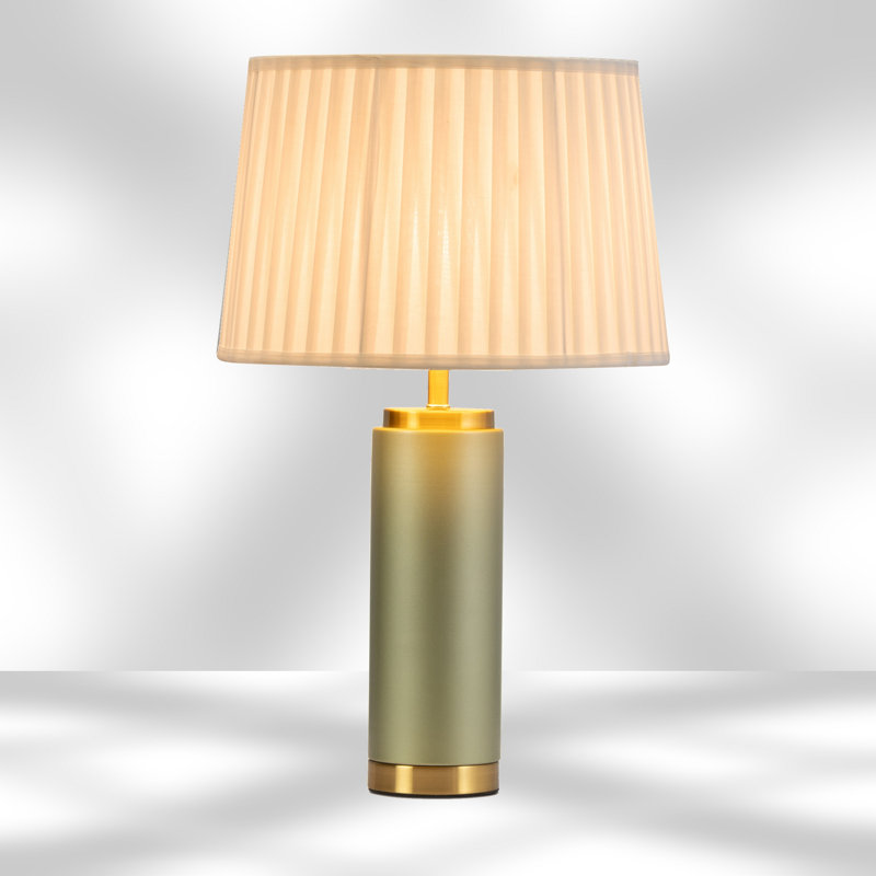 Cylinder 55cm Metal Ceramic look Table Lamp, Green, Cream