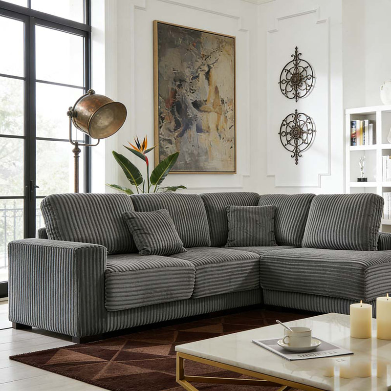 Canapé modulaire de 93 po en L avec méridienne réversible, Gris