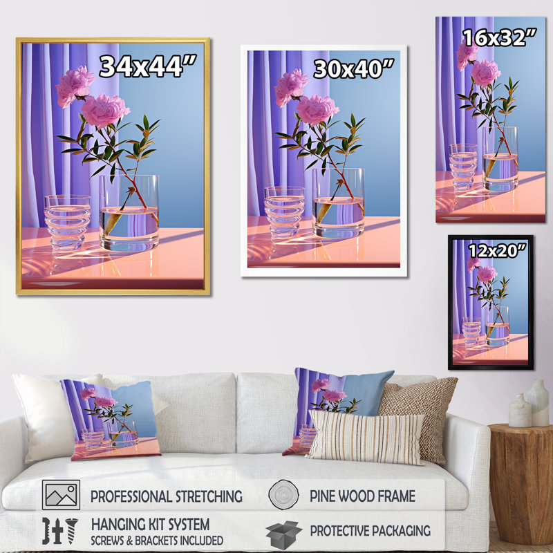 «Violet Visionary Vase Tranquility», reproduction sur toile encadrée, Cadre simple argenté, H 32 po x l 16 po x P 1 po
