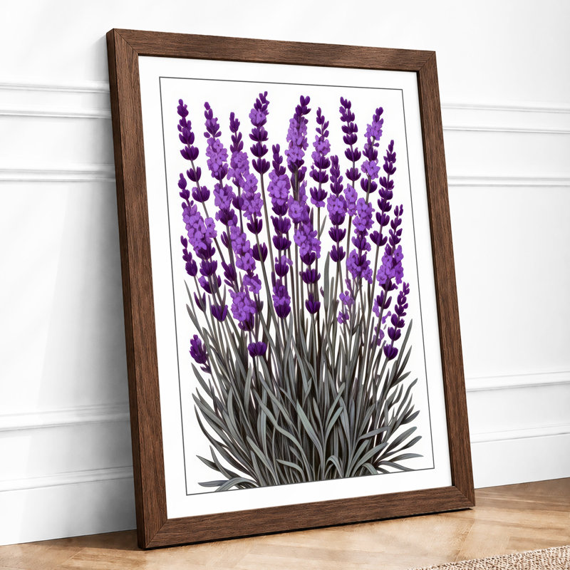 Lavender Study Botanical - Framed Print, A2 - 59.4 x 42.0 cm, Walnut