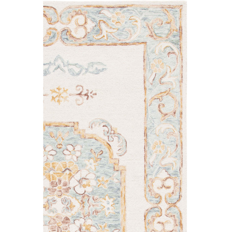 Tapis floral en laine touffeté à la main, Tapis de couloir 2 pi 3 po x 9 pi