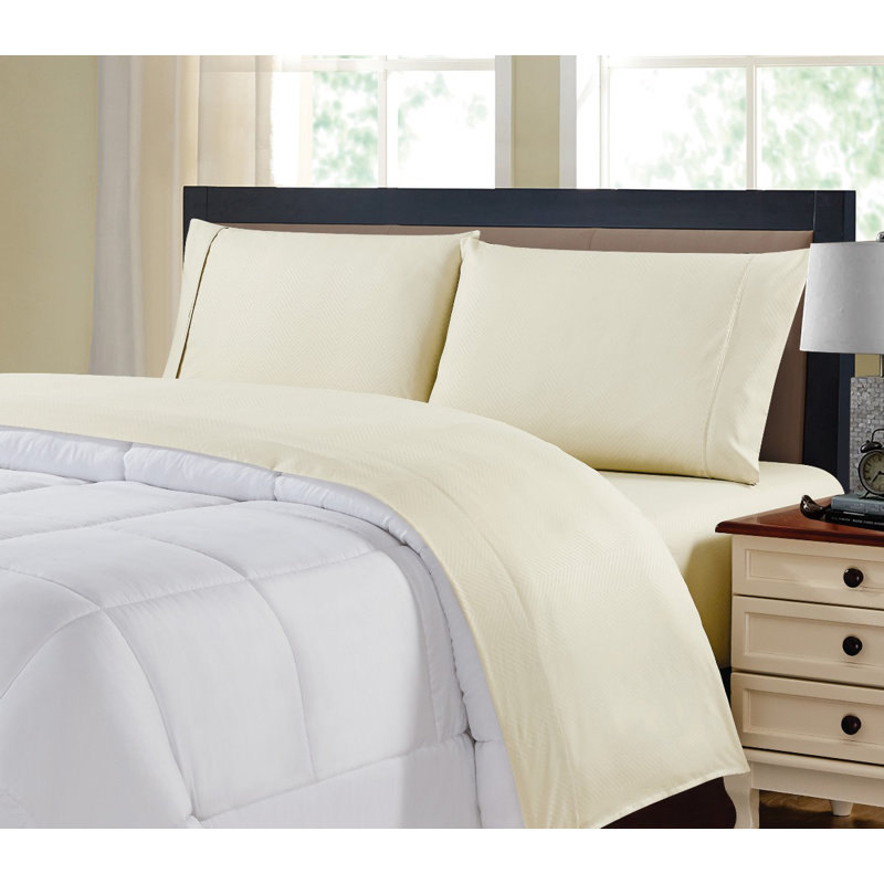 Ensemble de draps en rayonne 4 pièces, Ensemble de draps pour lit double + un drap-housse, Ivoire