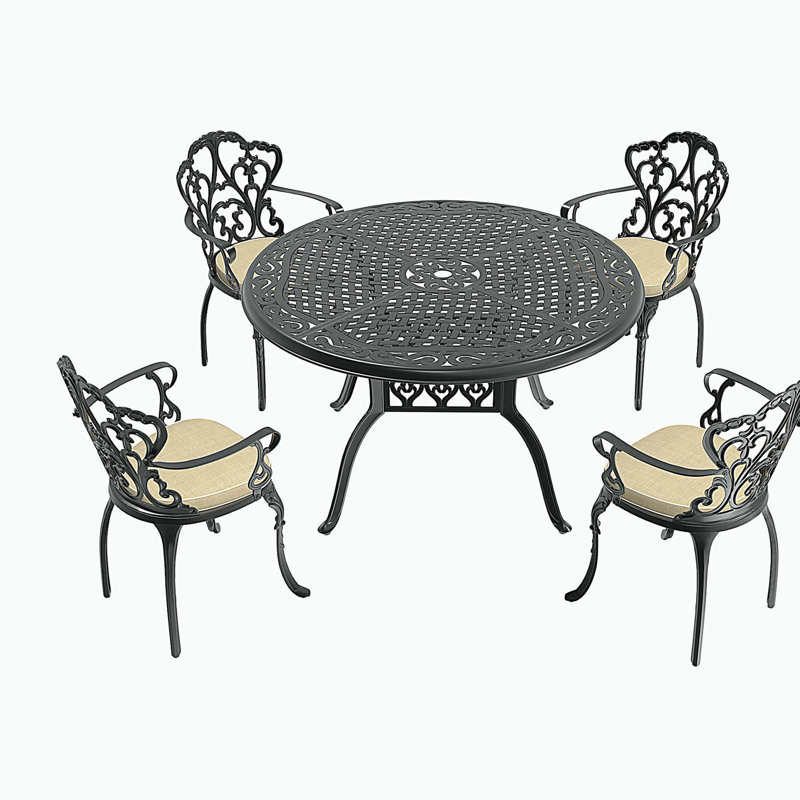 Ensemble de luxe 5 pièces de mobilier de patio en aluminium coulé avec coussins