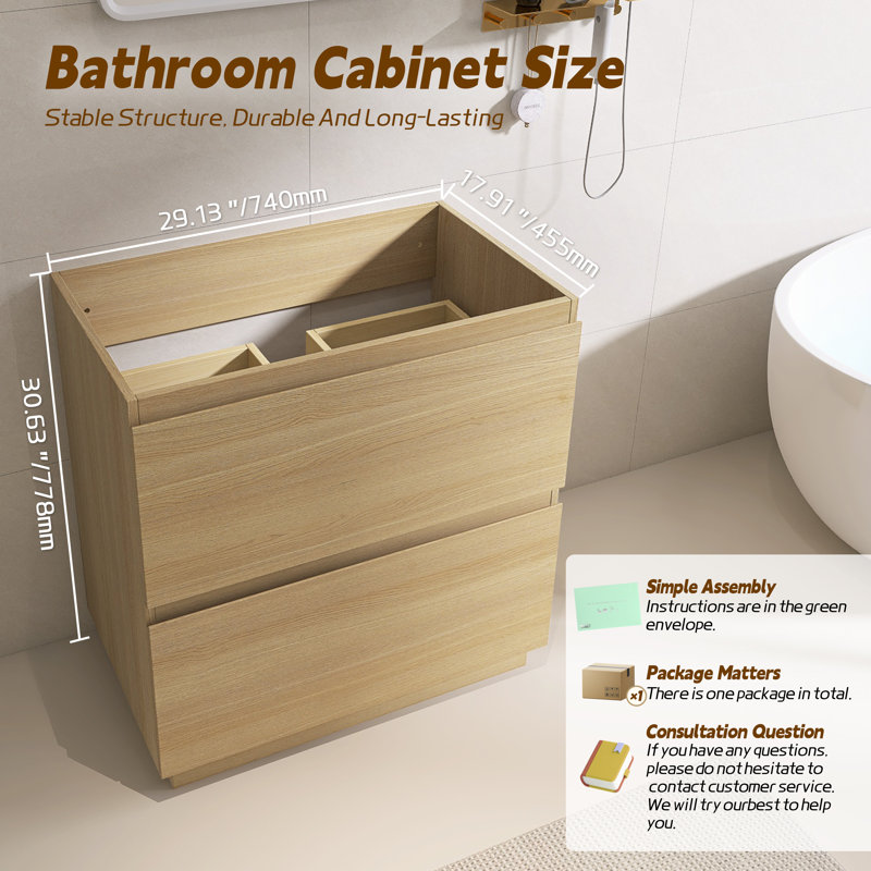 Meuble-lavabo autoportant simple de 30 pouces seulement, avec 2 ou 3 tiroirs extensibles, 30