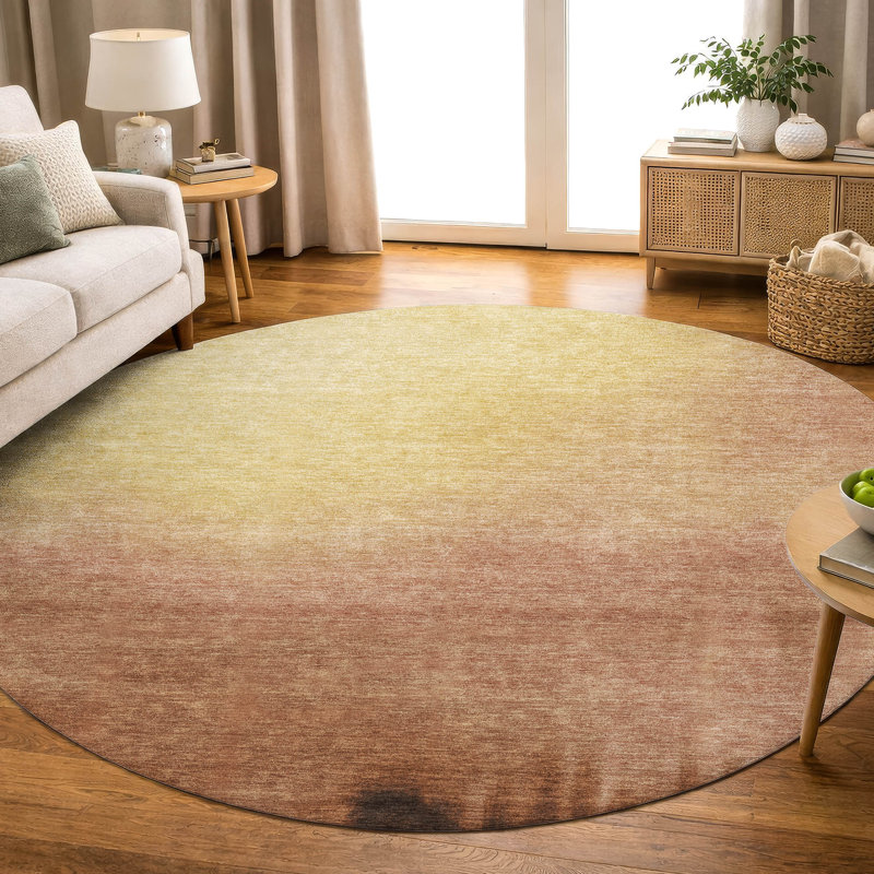 Premium Machine Washable Mayfield AMF2420 Ombre Rug, Rust, 8' Round