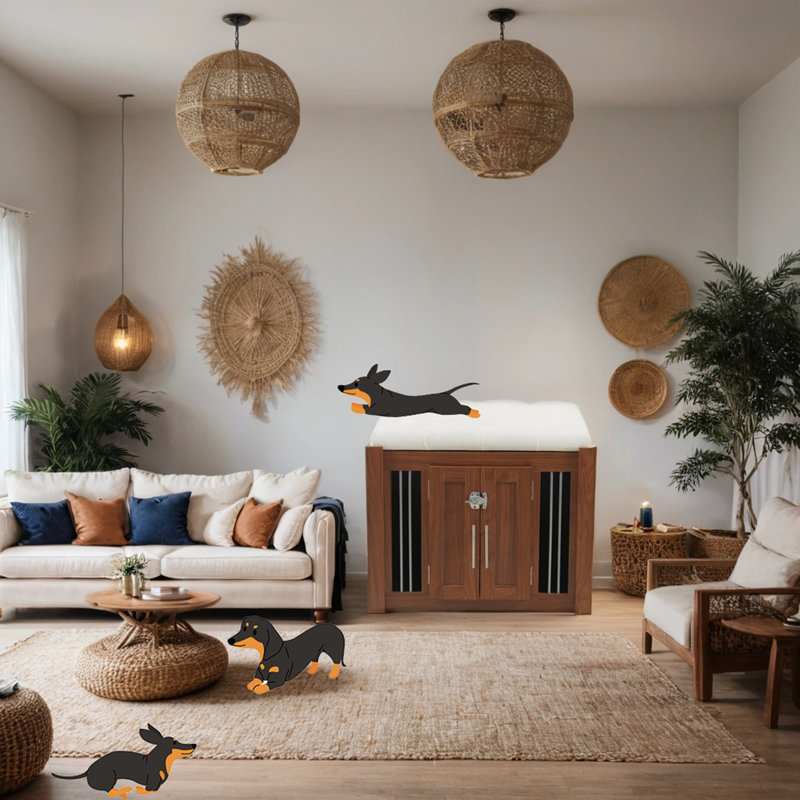 Table de chevet 2 en 1 avec rangement et cage pour chien, niche de luxe pour table d'appoint en bois, repose-pieds avec banc de bout et coussin amovible pour la chambre à coucher