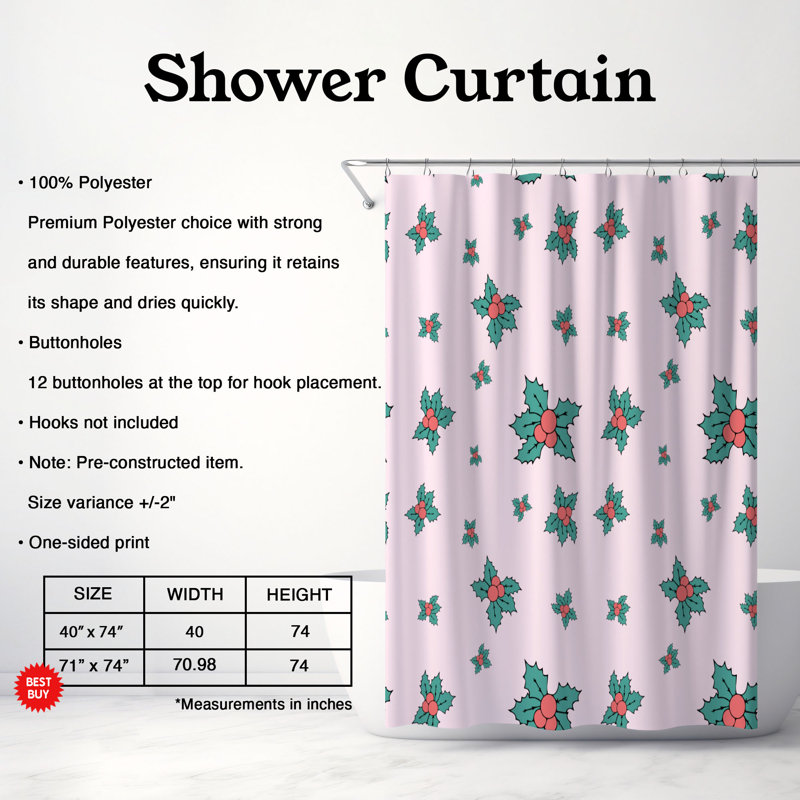 Rideau de douche standard 1 pièce Rose Noel, H 74 po x l 71 po