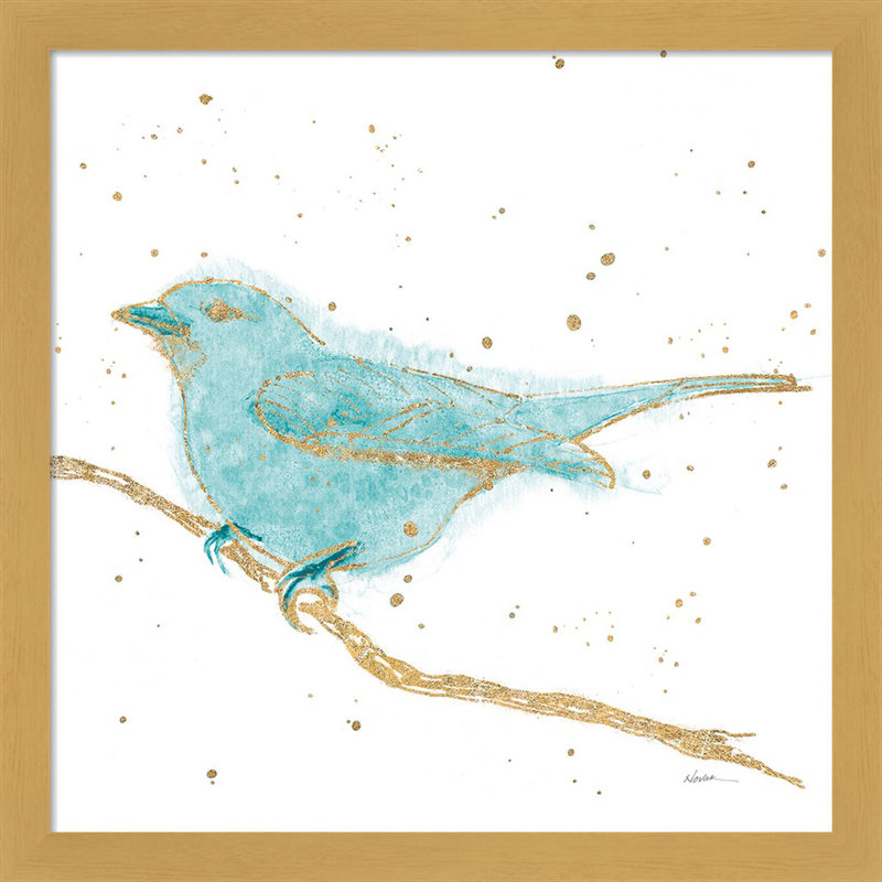 «Gilded Bird I Teal» par Shirley Novak, art mural encadré, H 13,25 po x l 13,25 po x P 1 po, Papier brun