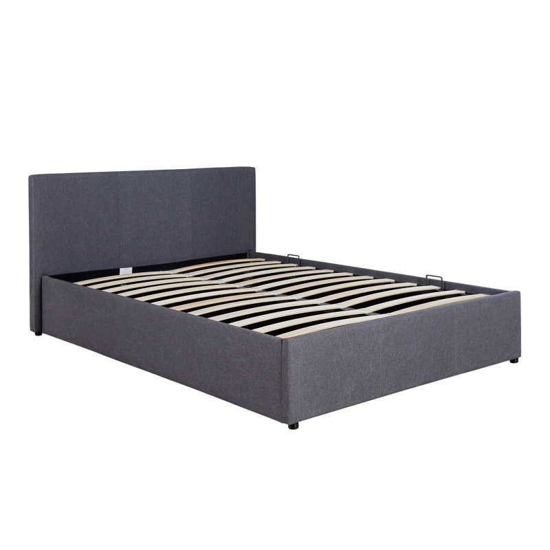 Oyibo Upholstered Grey Gas-lift Ottoman Storage Bed, 135 x 190 cm