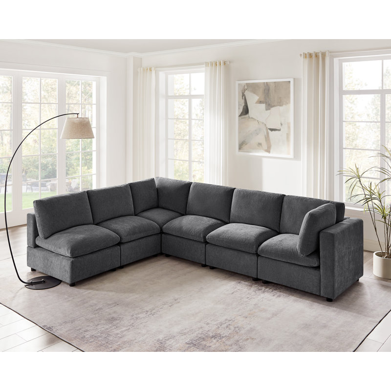 Canapé modulaire symétrique rembourré en L 6 pièces 6 pièces, Polyester gris