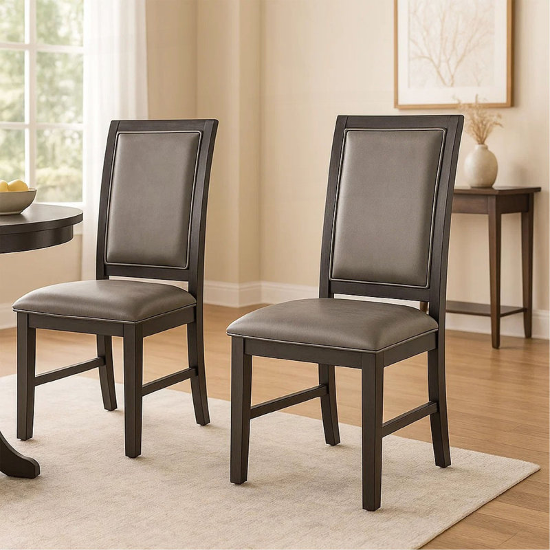 Ensemble de 2 chaises de salle à manger d'appoint Jefy, similicuir gris, bois brun espresso