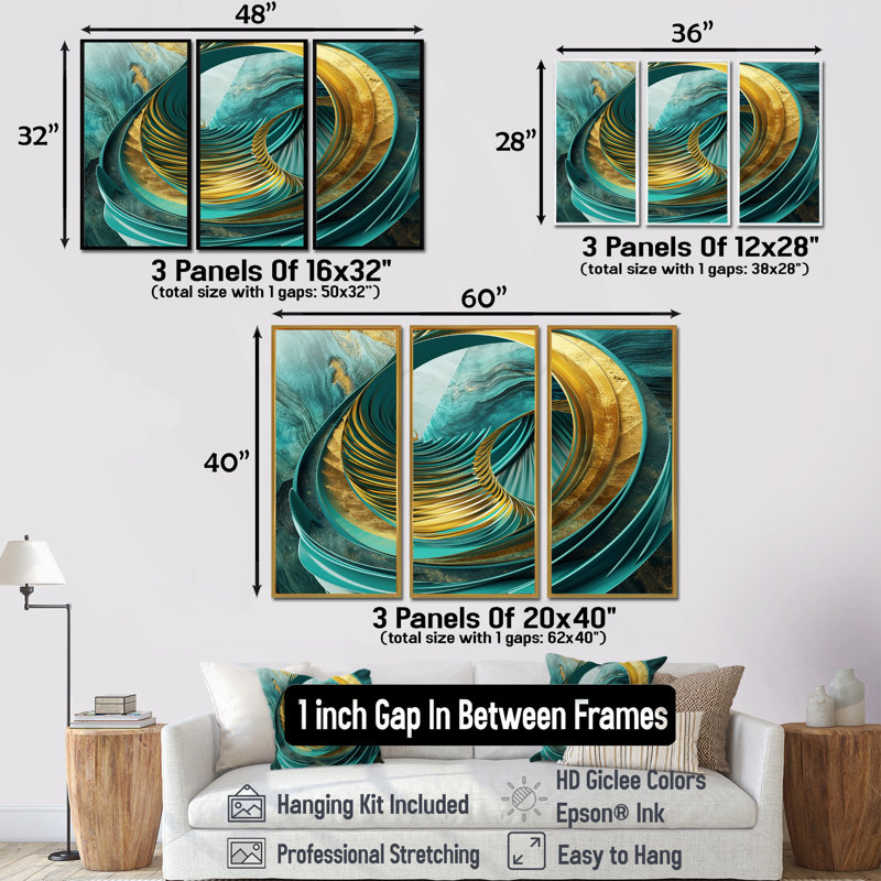 Nylah - ensemble de reproductions d'art mural Waves, H 28 po x l 36 po x P 1 po, Cadre flottant noir