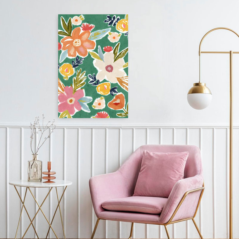 Illustrated Floral Green Abstract Contemporary Modern Nature Spring Wall Art, 24" H x 16" W, Green
