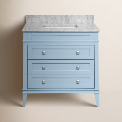 Frankfurt 36" Single Bathroom Vanity with White Cabinet and Engineered Marble Countertop