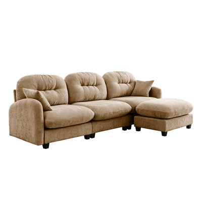 Chenille, 3 - Seat, Modular Sectional , L Shaped Design, Ergonomic , , Camel Ergonomic, Shaped, Couch, Chenille Fabric, Cushion