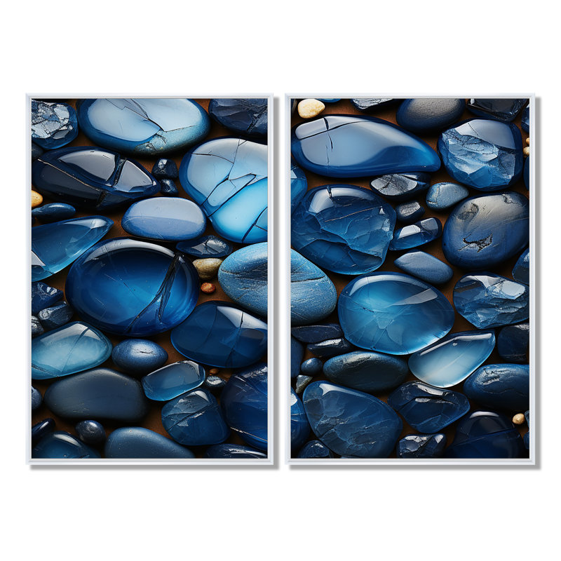 Blue Sapphire Zen Stones - Art traditionnel sur toile rose 2 pièces, 36" H x 48" W, Impression encadrée flottante, White