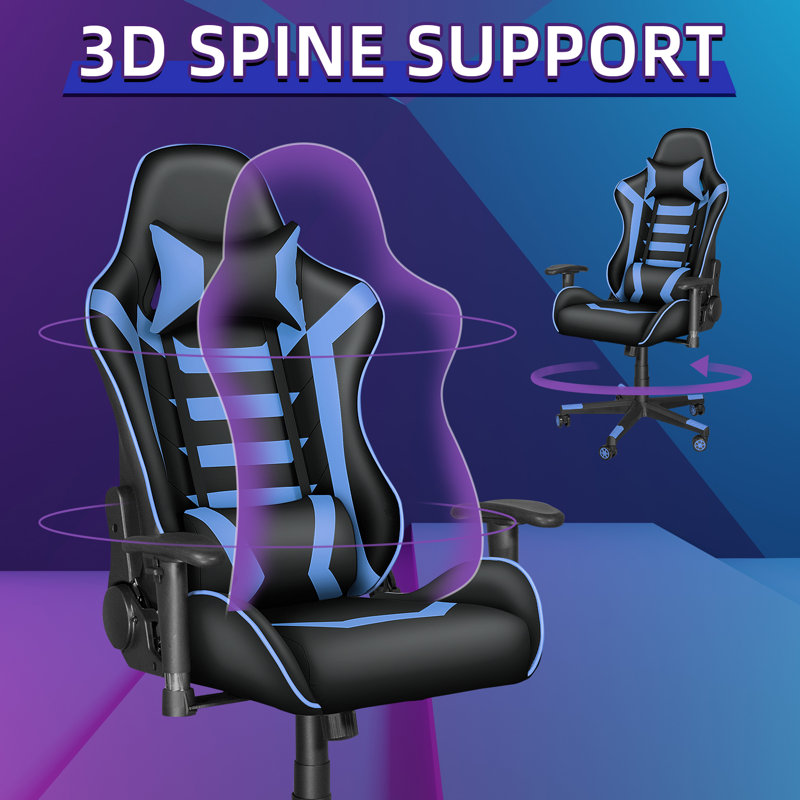 Fauteuil inclinable, ergonomique, pivotant et réglable, Bleu / noir