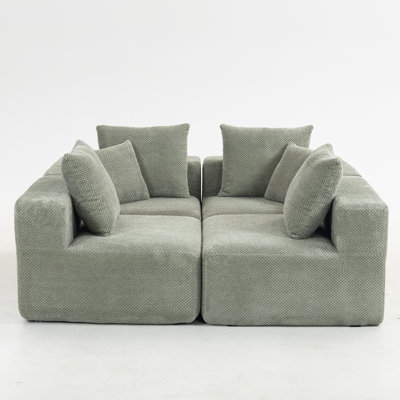 Canapé modulaire modulaire en forme de L, canapé à assise profonde en mousse et chenille texturée moelleuse, comprend 5 coussins assortis, livraison par compression, l 111 po x P 74 po x H 23,6 po